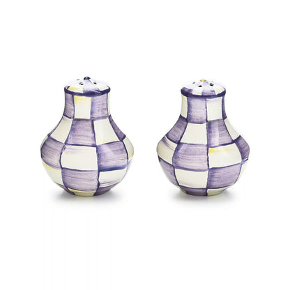 Violet Check Large Salt & Pepper Shakers