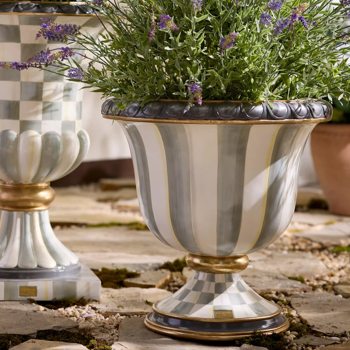 Violet Check Pedestal Urn