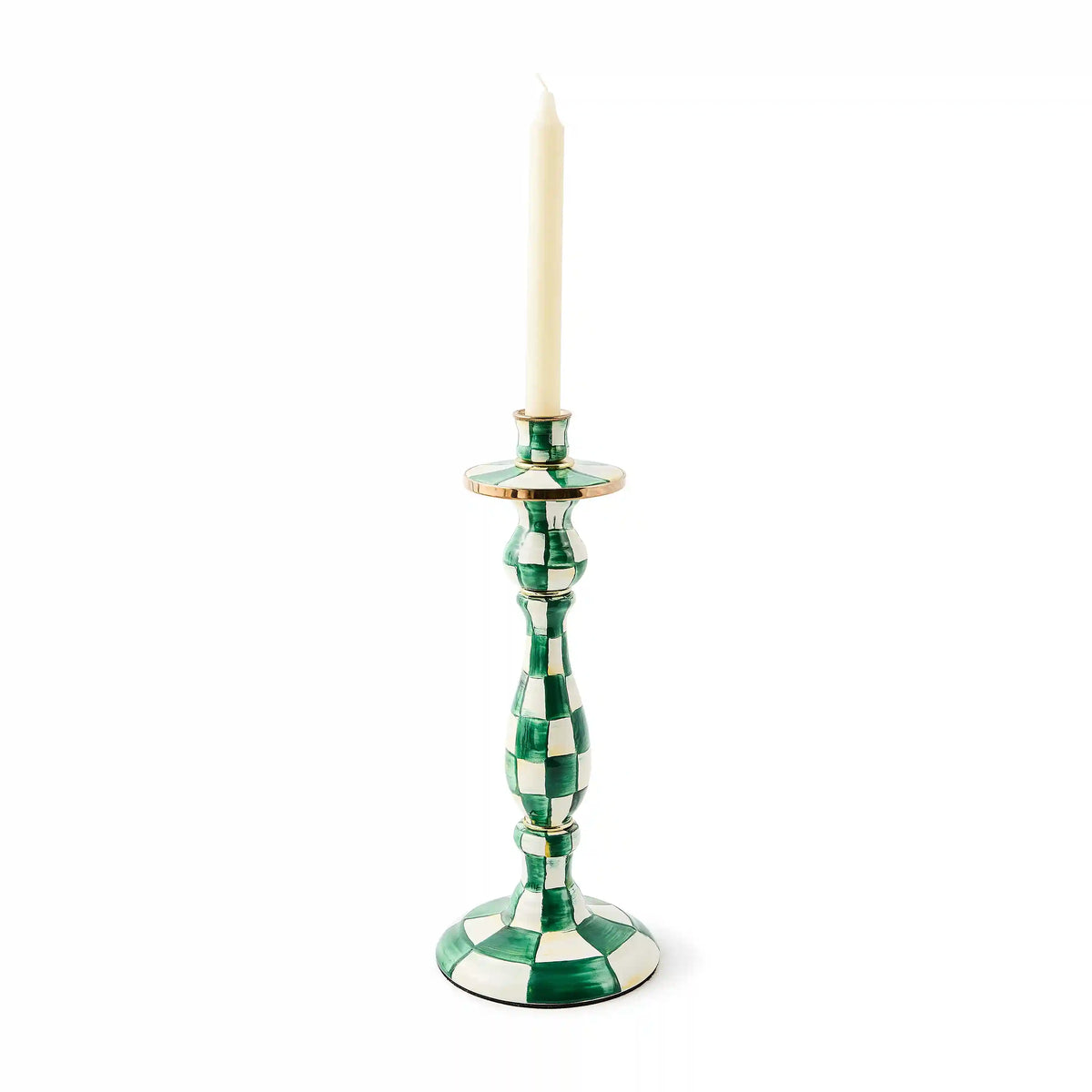 Emerald Check Small Candlestick