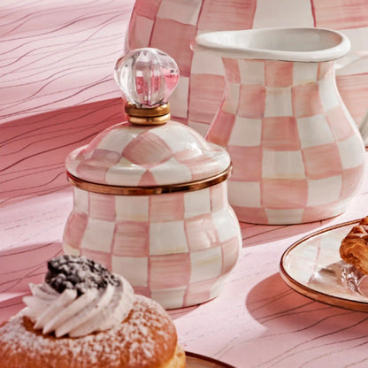 Violet Check Lidded Sugar Bowl
