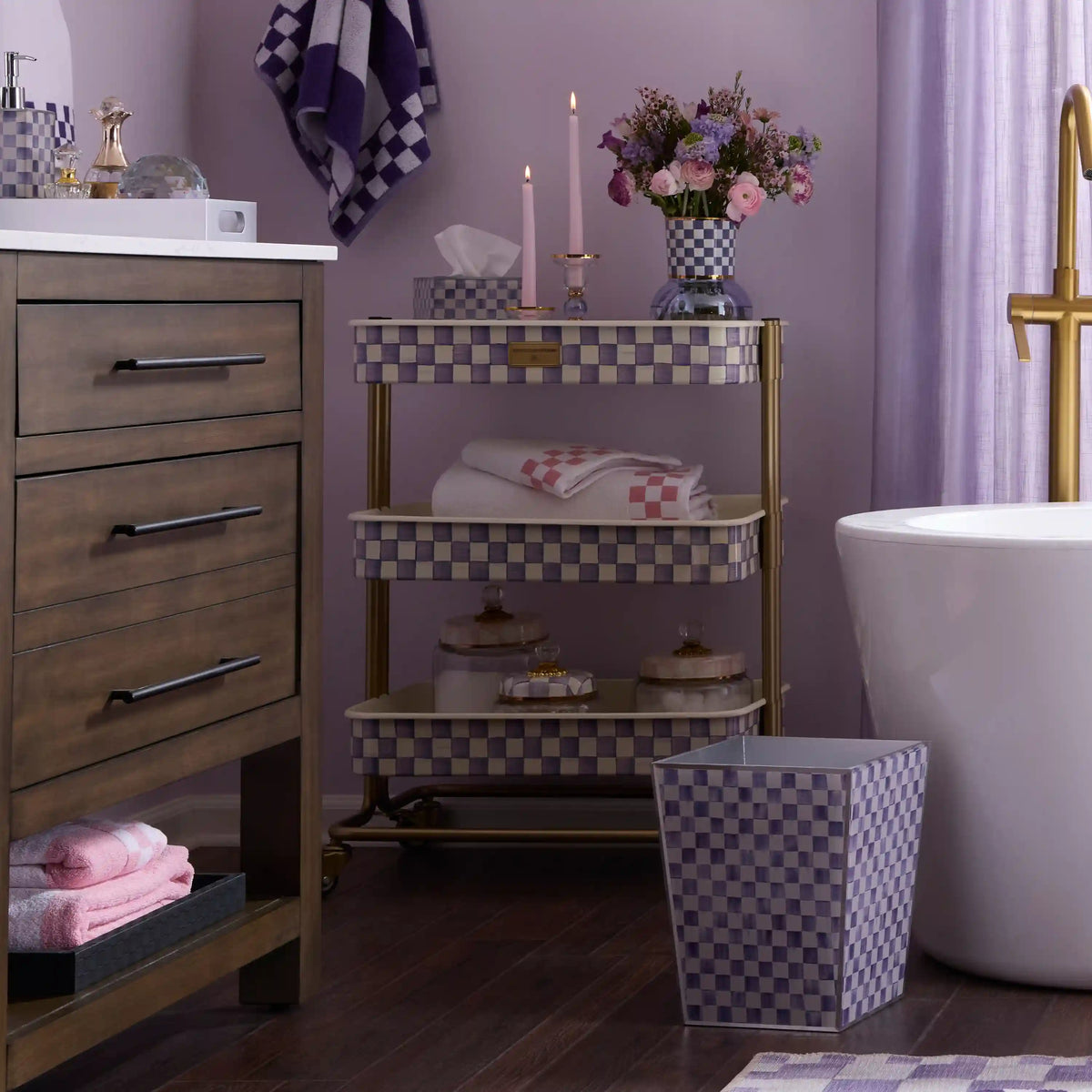 Mocha Check 3-Tier Kitchen Cart