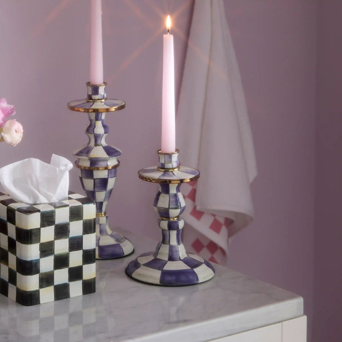 Emerald Check Small Candlestick