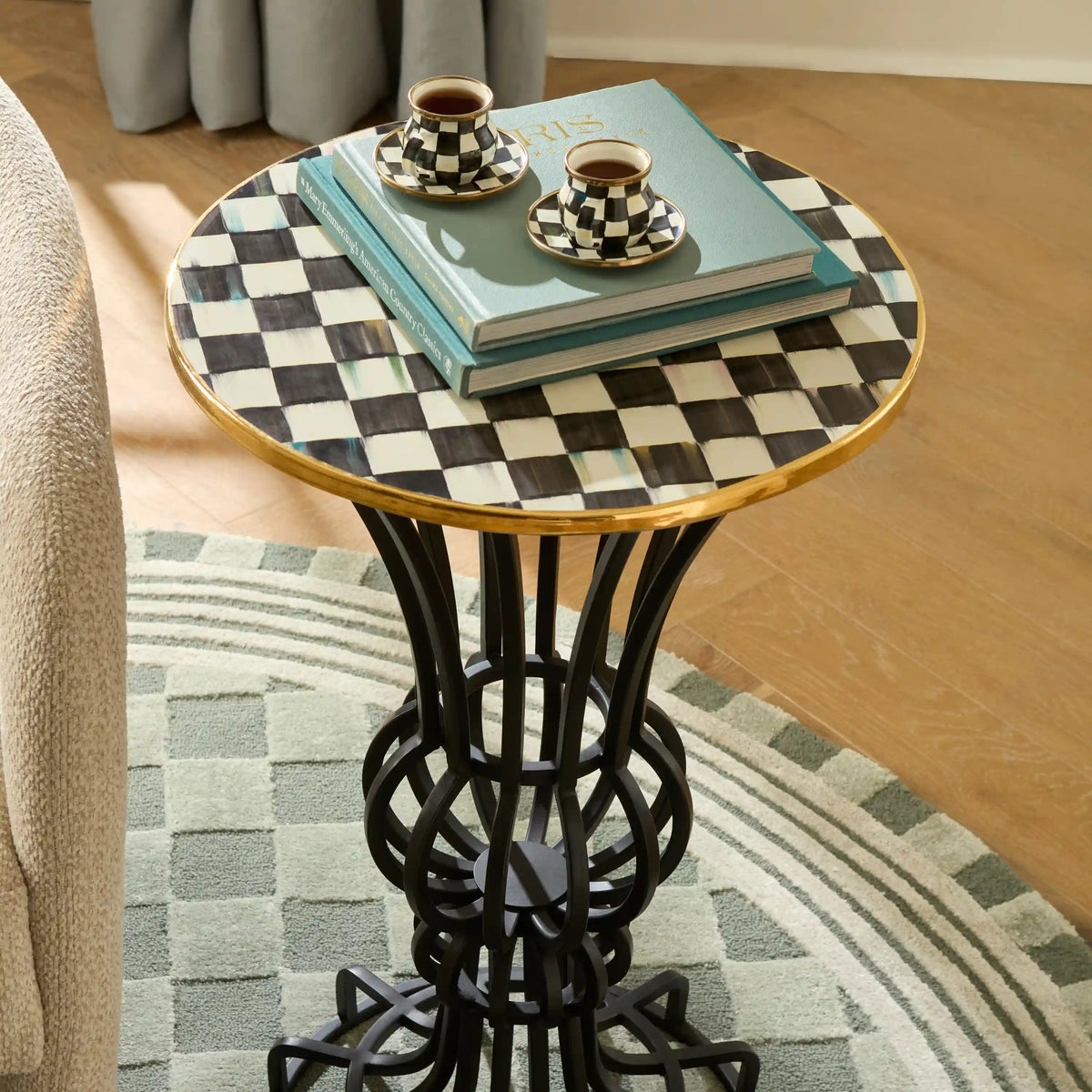 Mocha Check Pedestal Accent Table