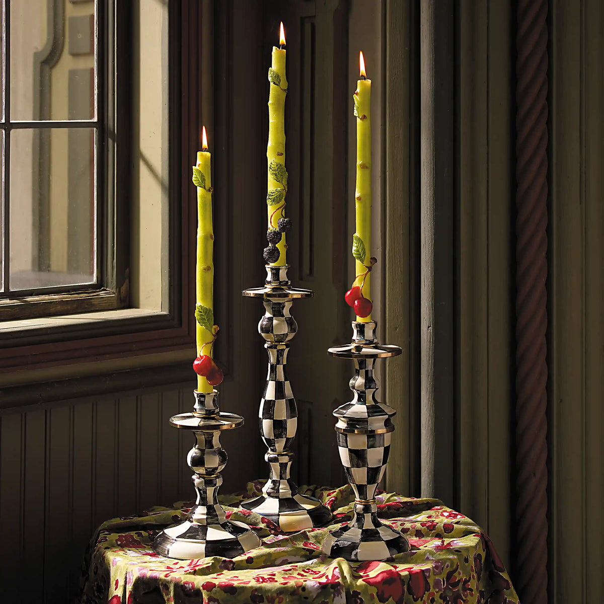 Mocha Check Large Candlestick