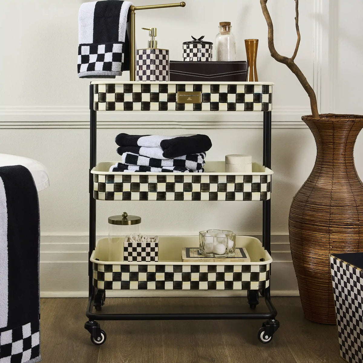 Violet Check 2-Tier Kitchen Cart