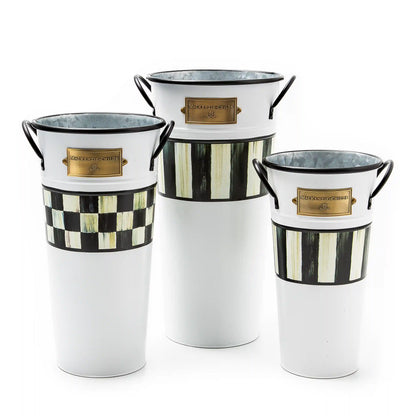 Violet Stripe Flower Buckets, Set of 3