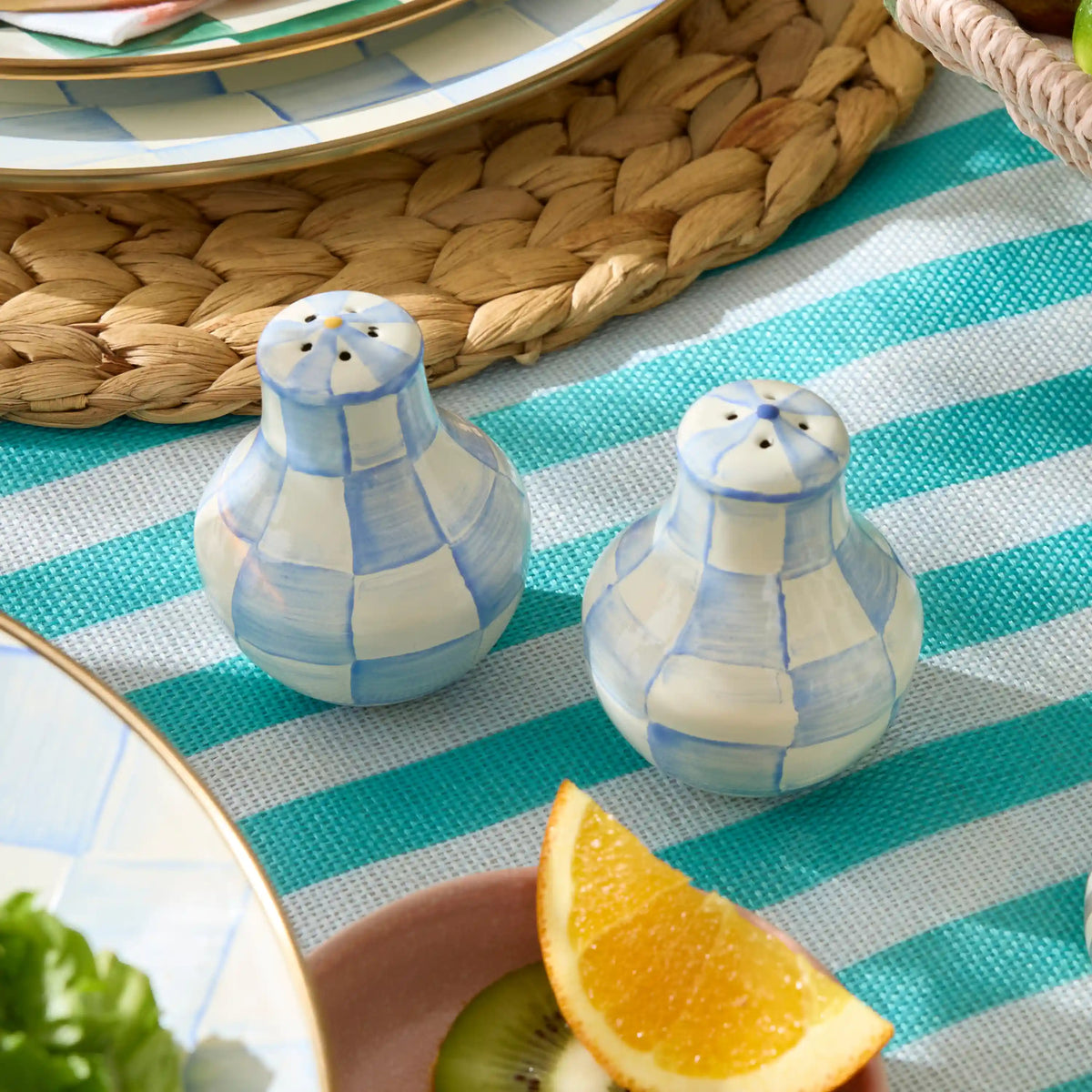 Emerald Check Large Salt & Pepper Shakers