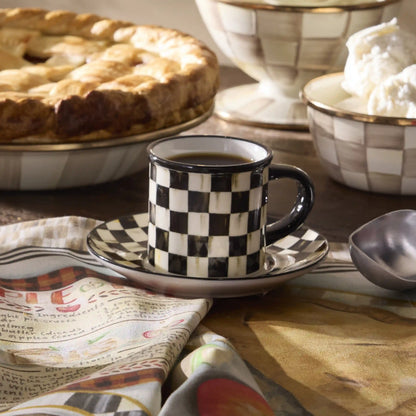 Rosy Check Espresso Cup & Saucer, Set of 2