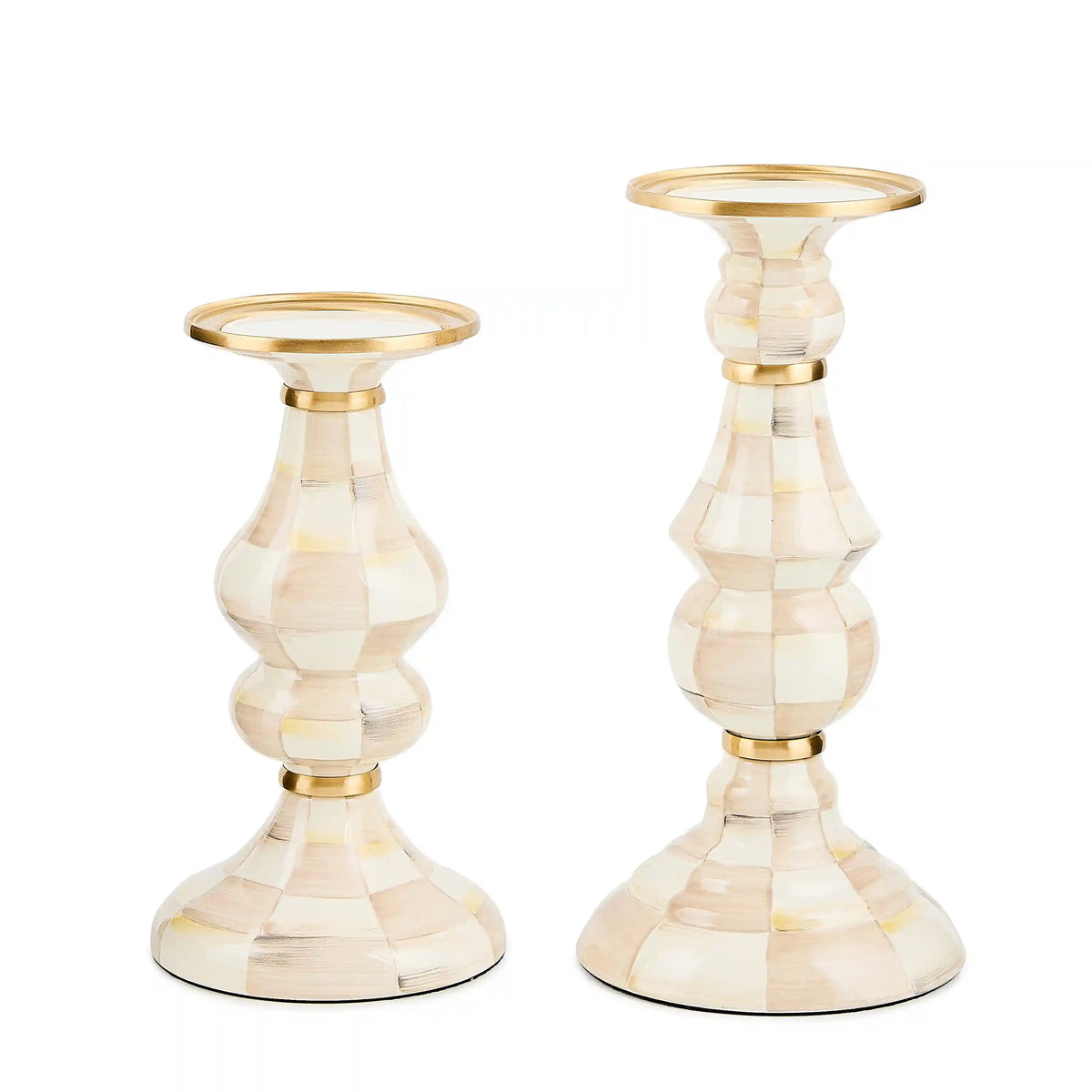 Mocha Check Medium Pillar Candlestick