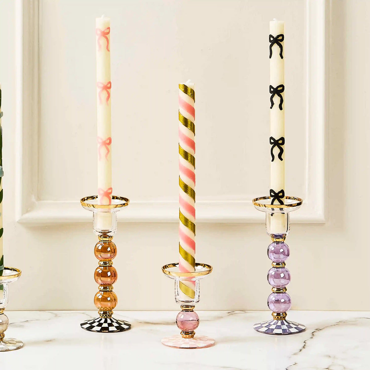 Rosy Check Large Glass Candlestick