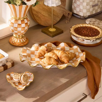 Ginger Check Ceramic Serving Platter