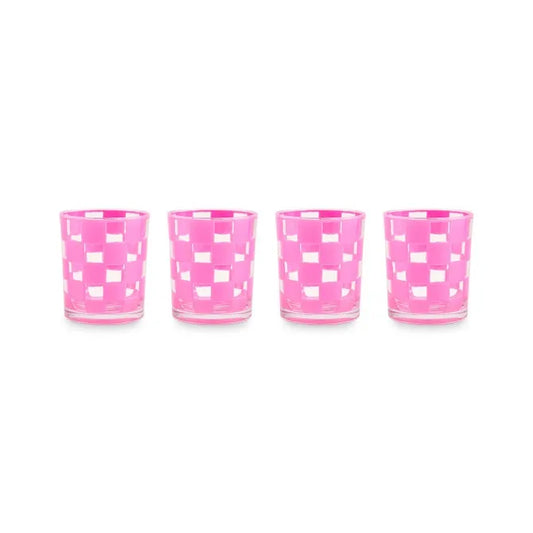 Pink Check Acrylic Tumblers, Set of 4