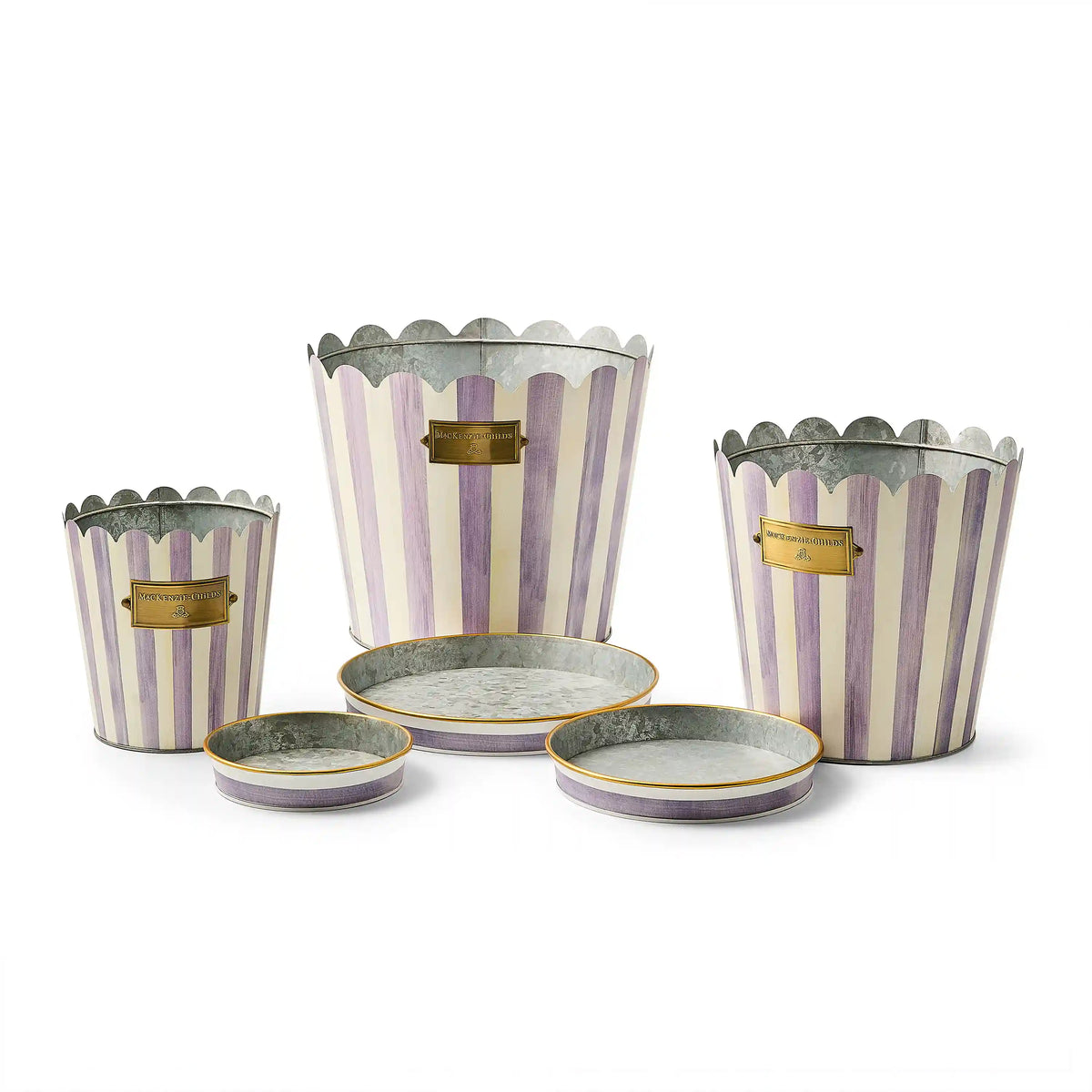Violet Stripe Pots & Saucers, Set of 3