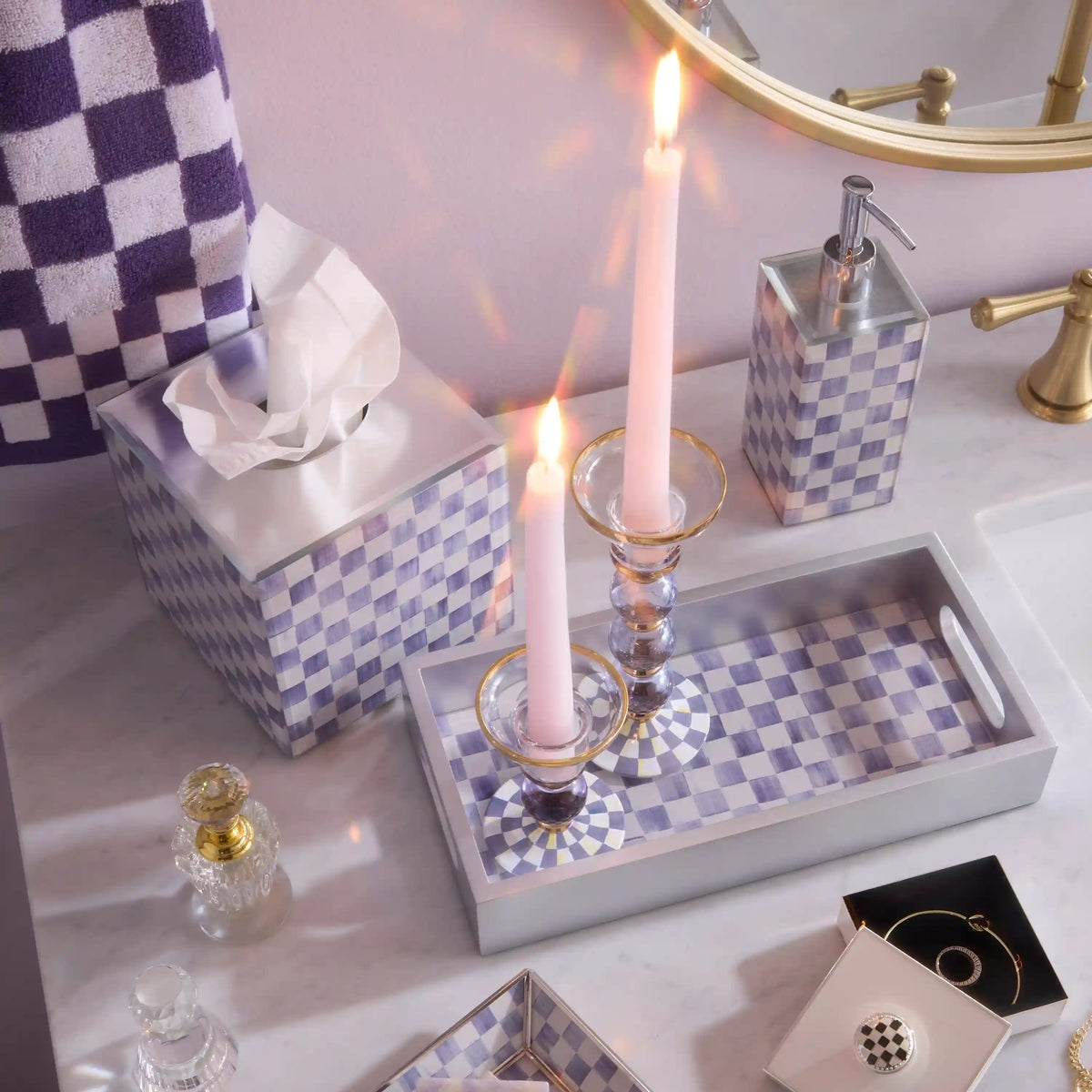 Rosy Check Large Glass Candlestick