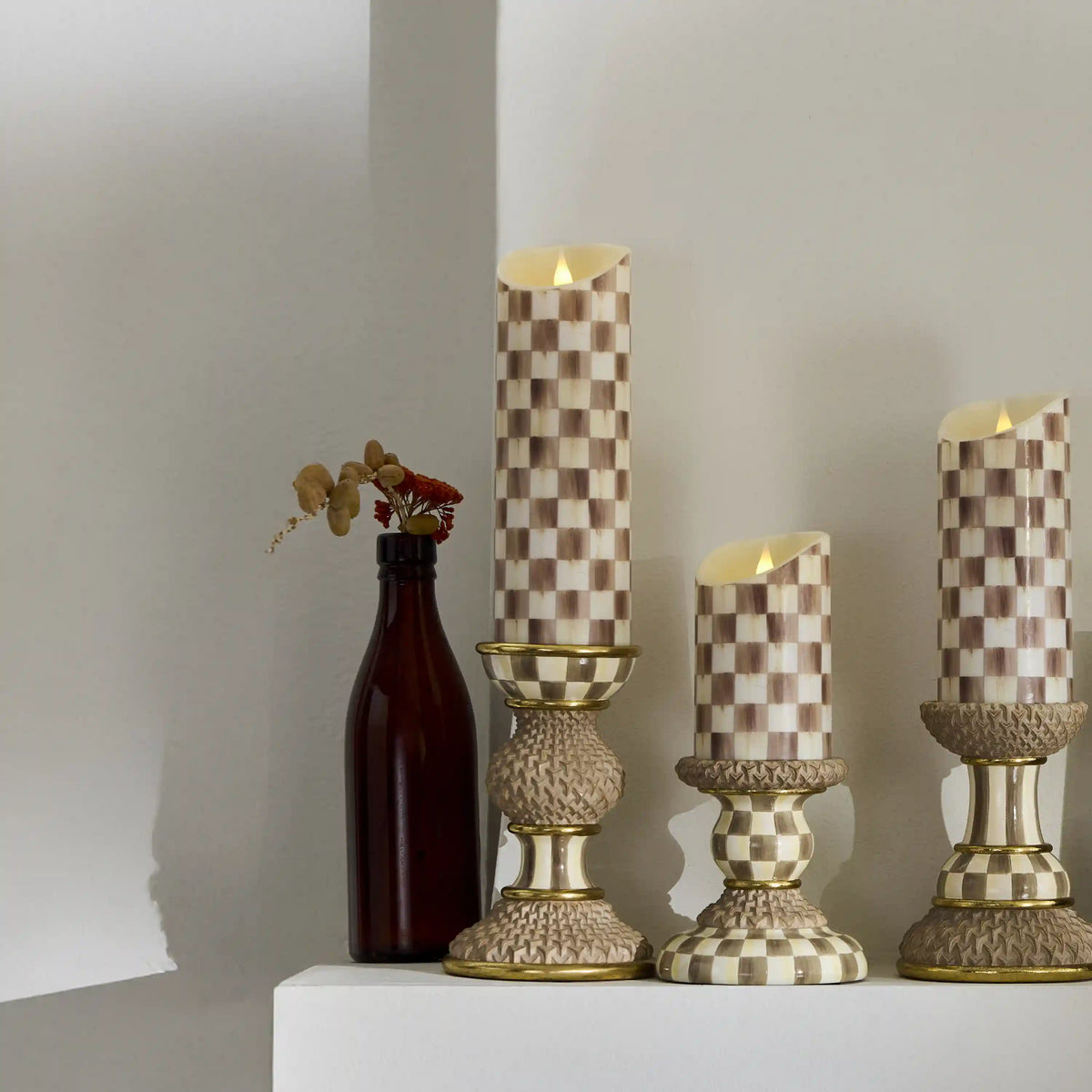 Emerald Check Flameless 7" Pillar Candle