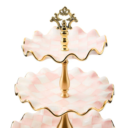 Rosy Check Ceramic Three Tier Sweet Stand
