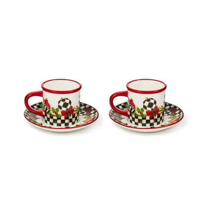 Deck the Halls Espresso Cup & Saucer, Set of 2