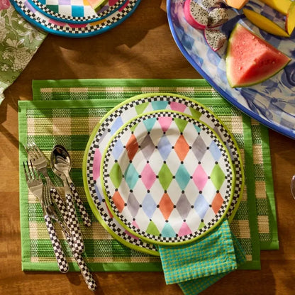 Green Woven Check Straw Placemats, Set of 4