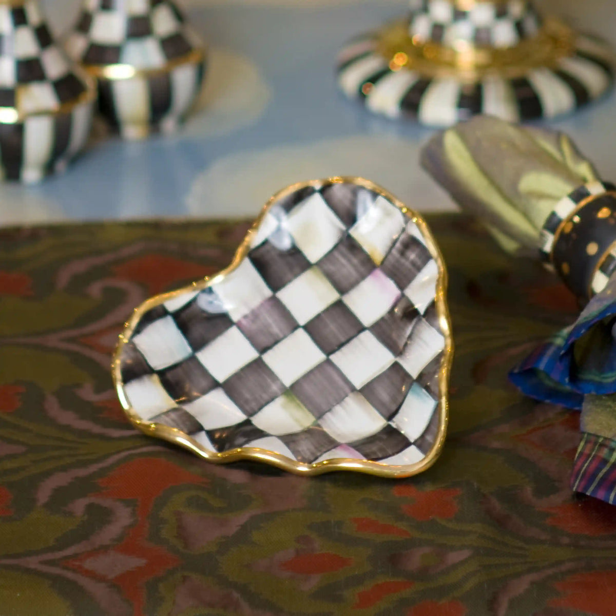 Violet Check Fluted Ceramic Heart Plate