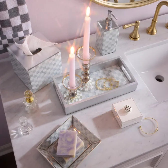 Sterling Check Glass Vanity Tray