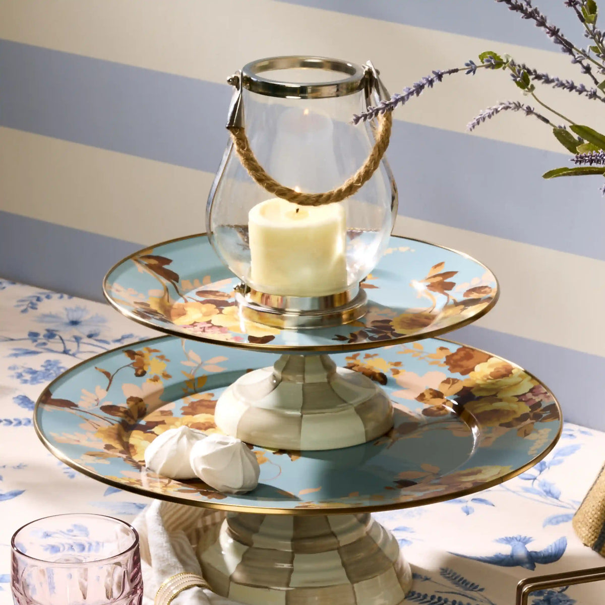 White Flower Market Large Pedestal Platter