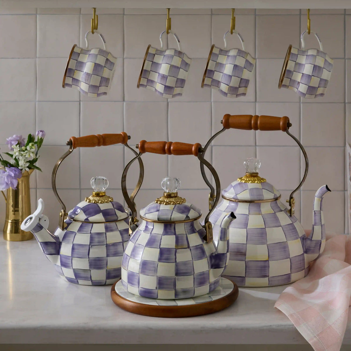 Mocha Check 3 Quart Tea Kettle