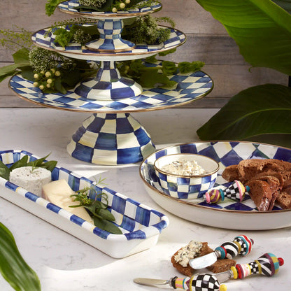 Violet Check Large Pedestal Platter