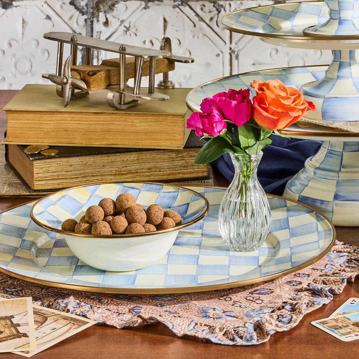 Violet Check Serving Platter