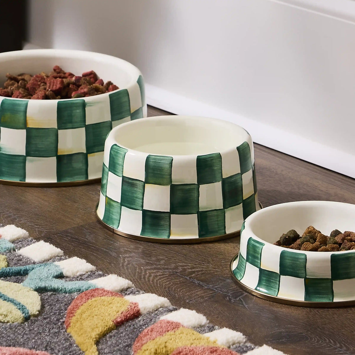 Emerald Check Small Pet Dish