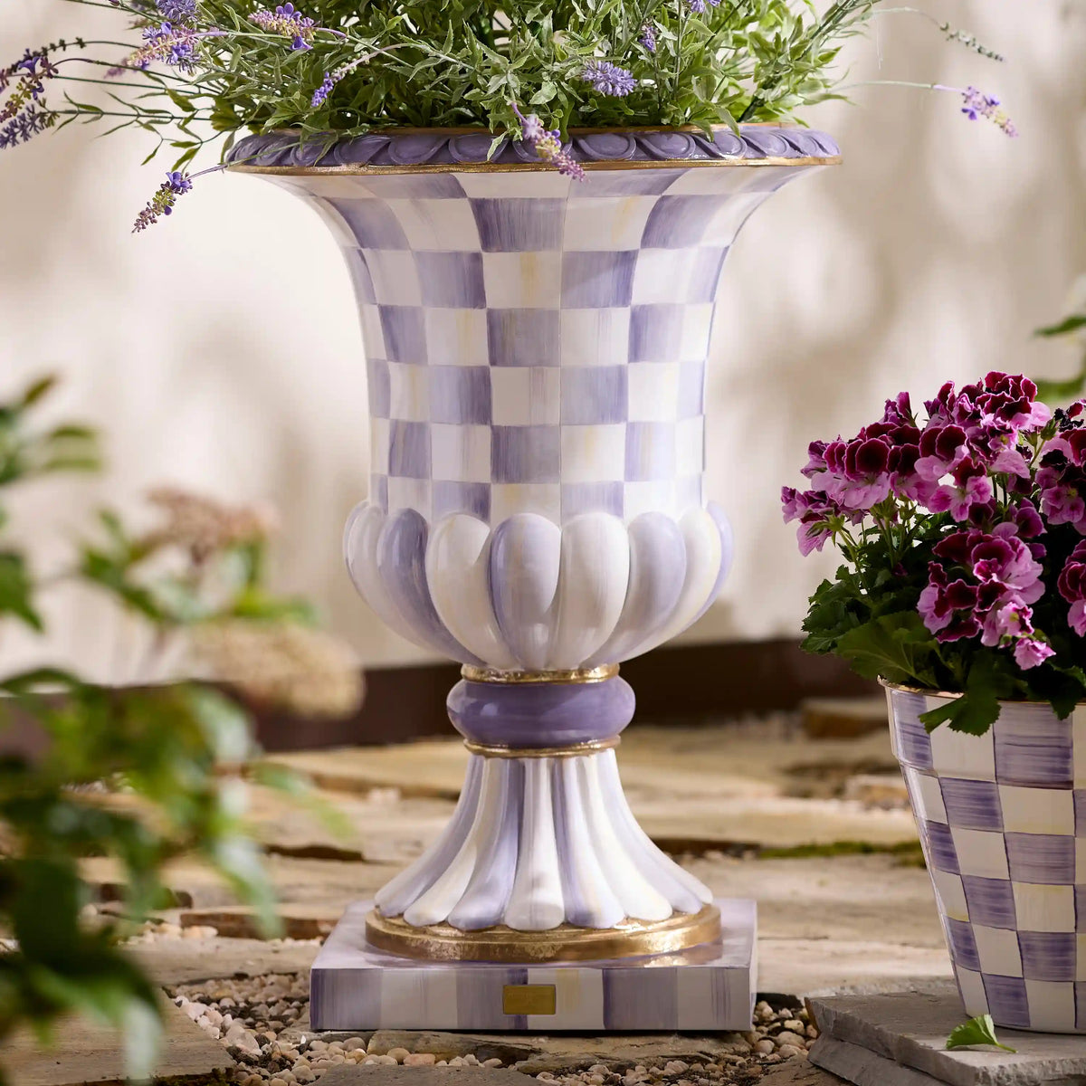 Sterling Check Pedestal Urn