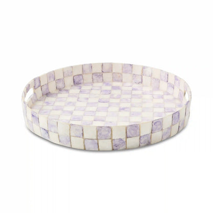 Sterling Check Capiz Round Tray