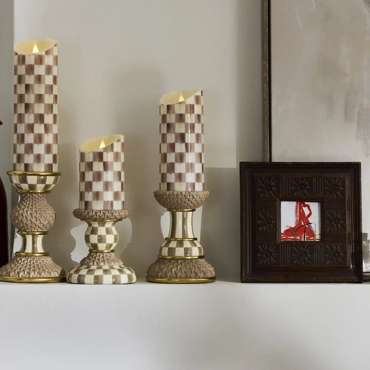 Emerald Check Flameless 5" Pillar Candle