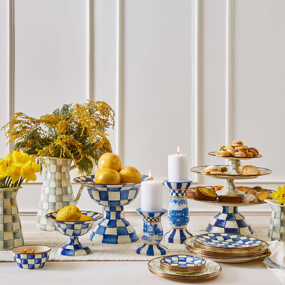 Emerald Check Large Pedestal Platter
