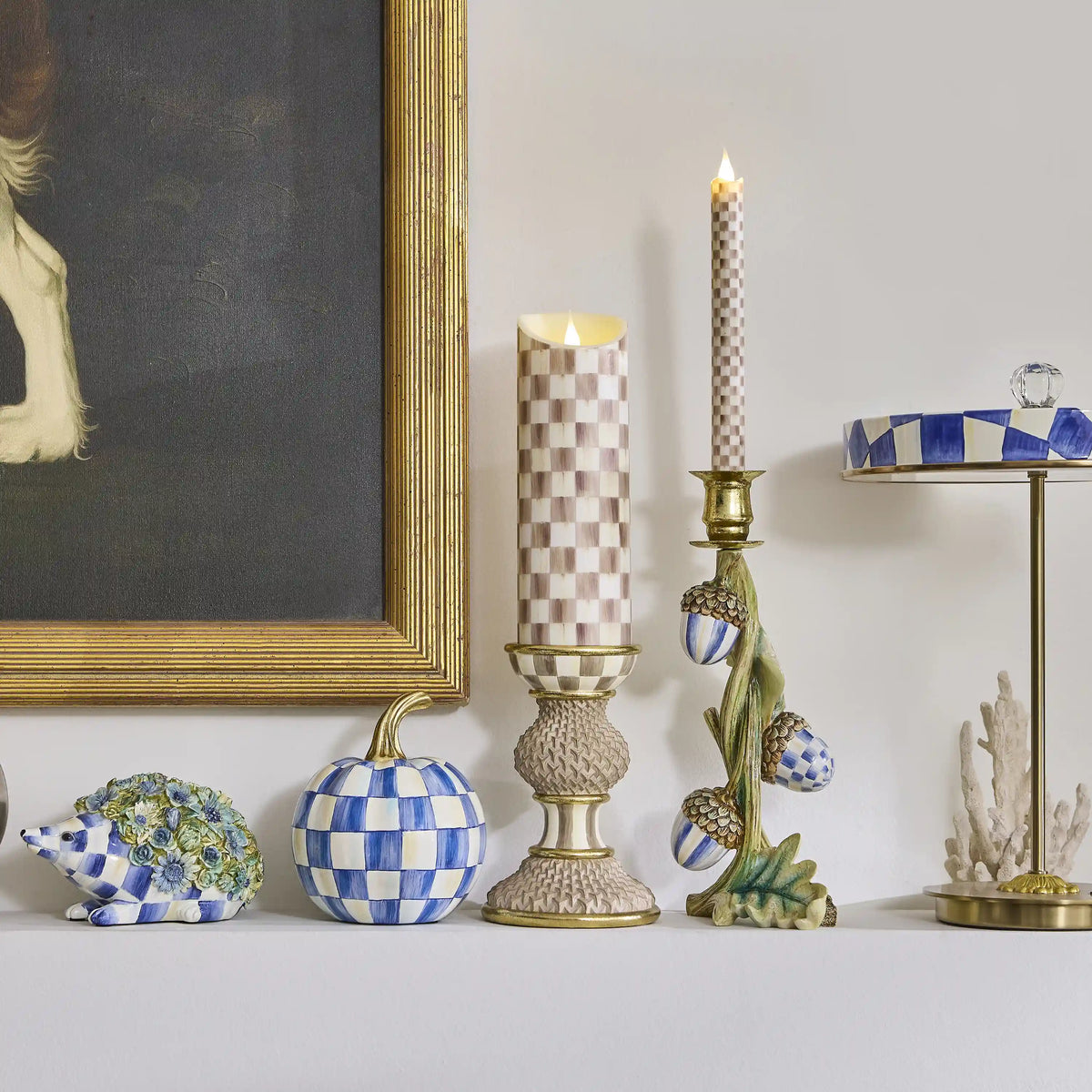 Mocha Check Flameless 5" Pillar Candle