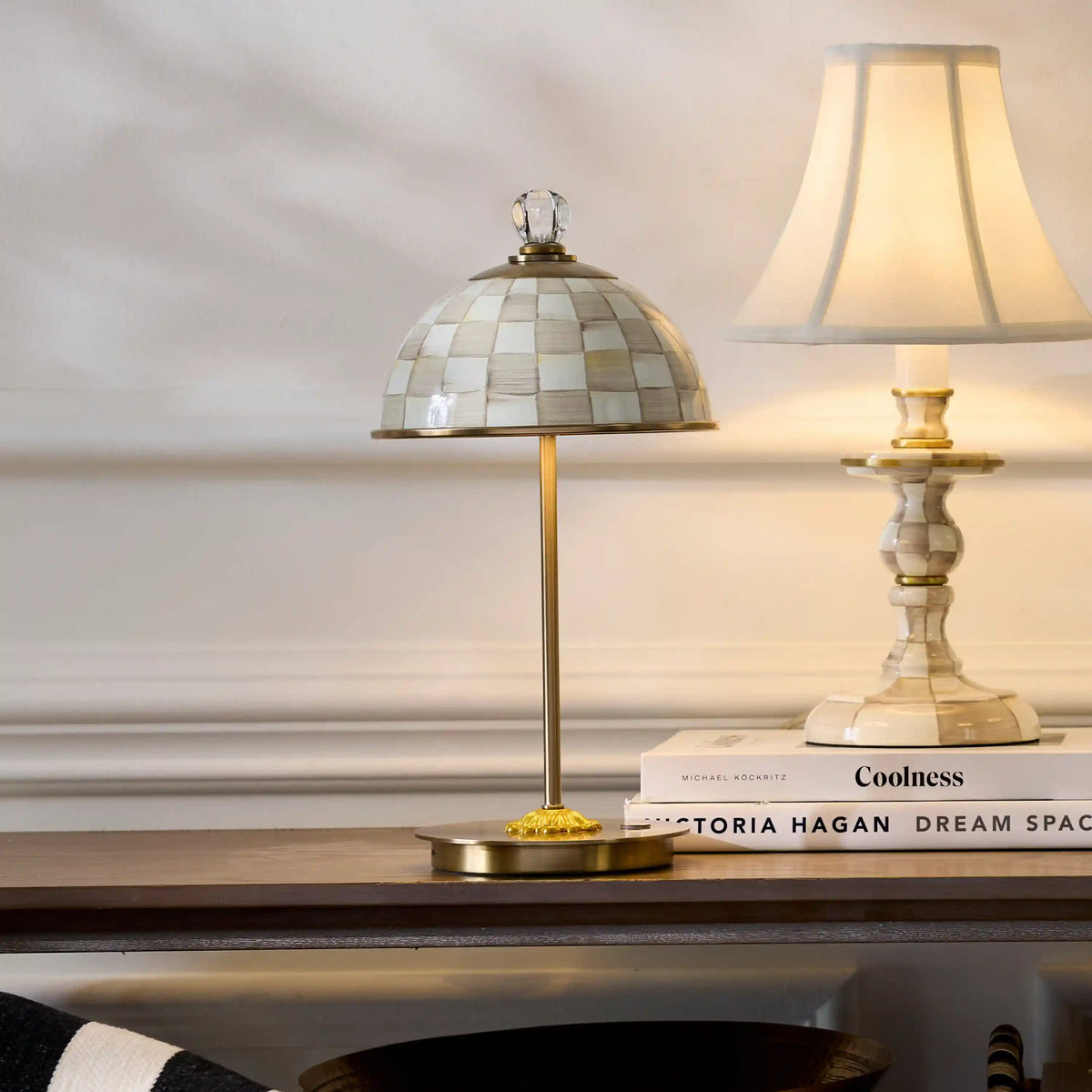 Sterling Check LED Rechargeable Dome Table Lamp