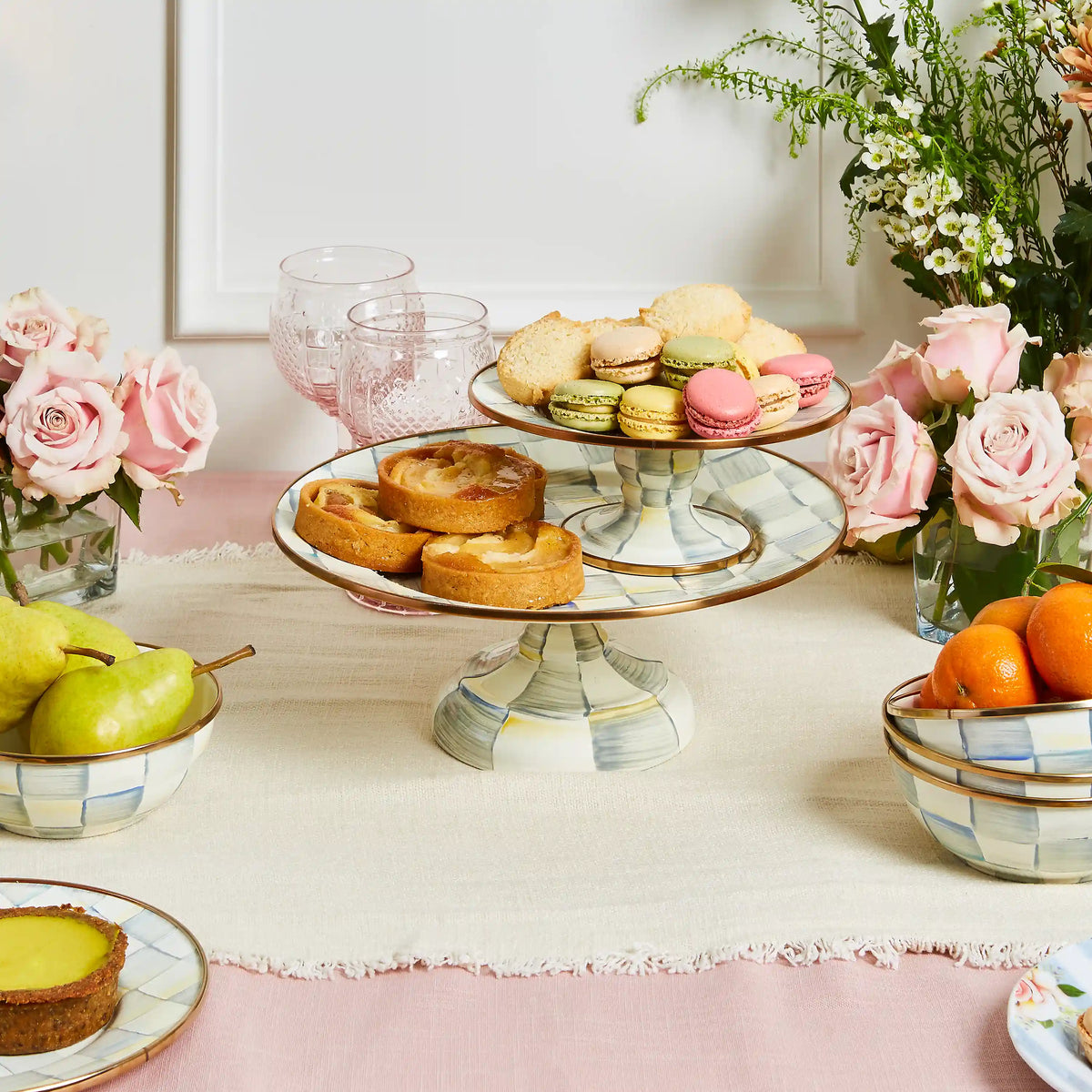 Mocha Check Small Pedestal Platter