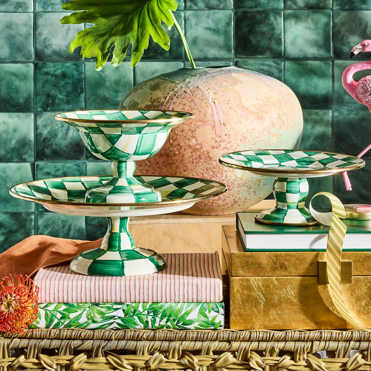 Violet Check Mini Pedestal Platter