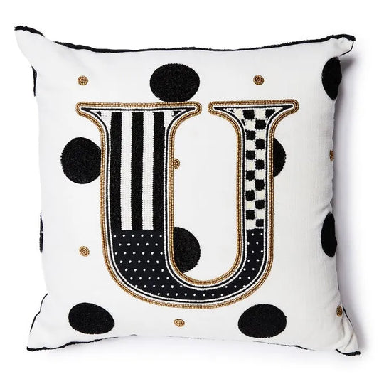 Monogram "U" Beaded Throw Pillow