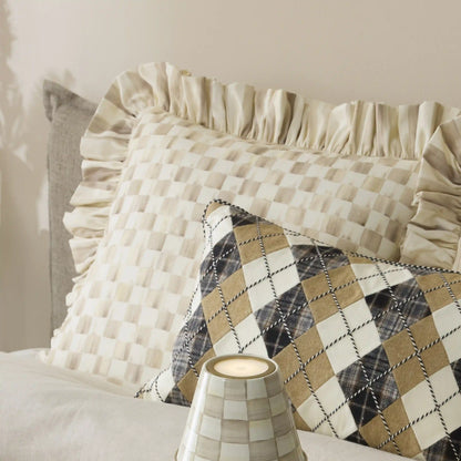 Mocha Stripe Throw Pillow with Ruffle