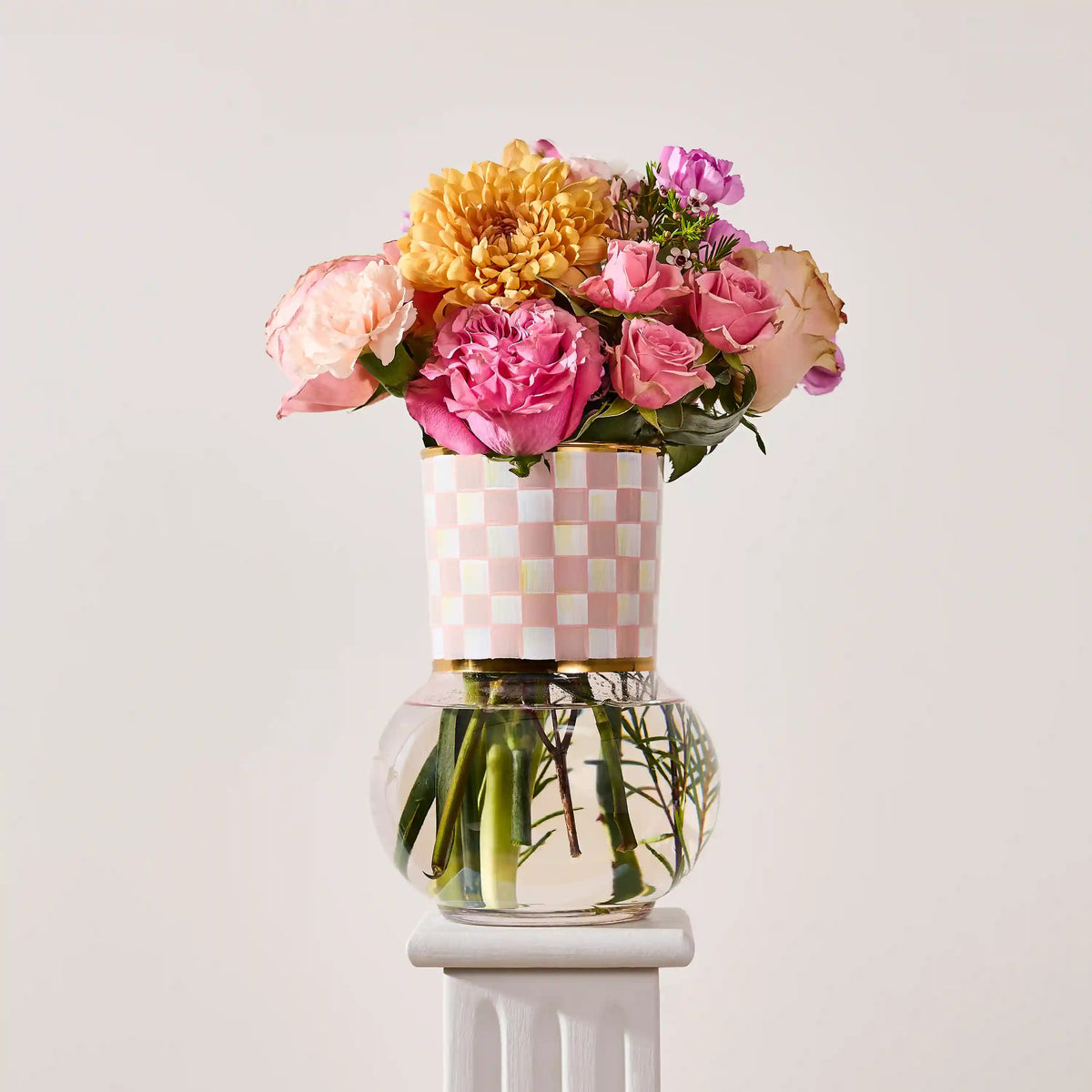 Sterling Check Glass Vase