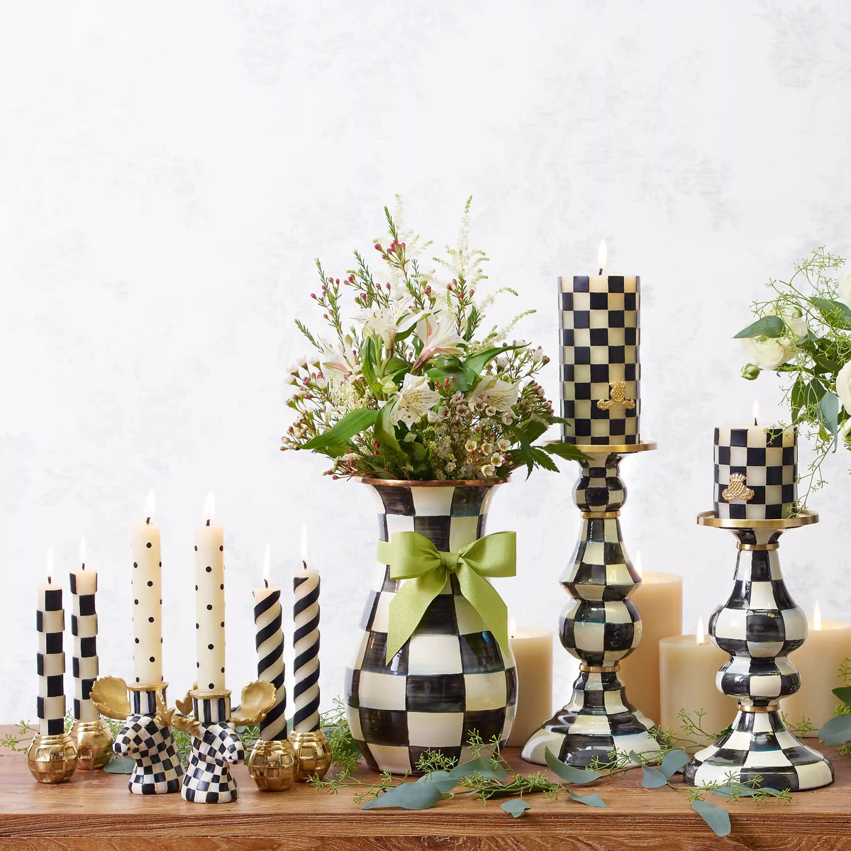 Emerald Check Medium Pillar Candlestick