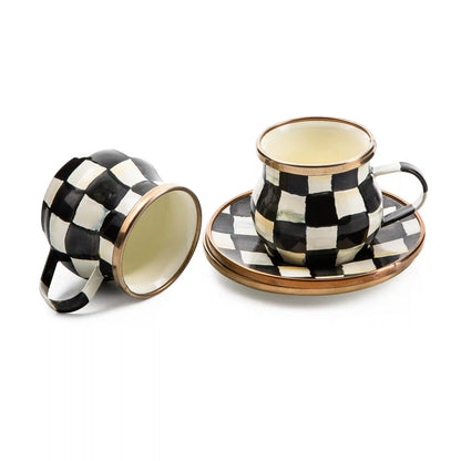 Sterling Check Espresso Cup & Saucer Set