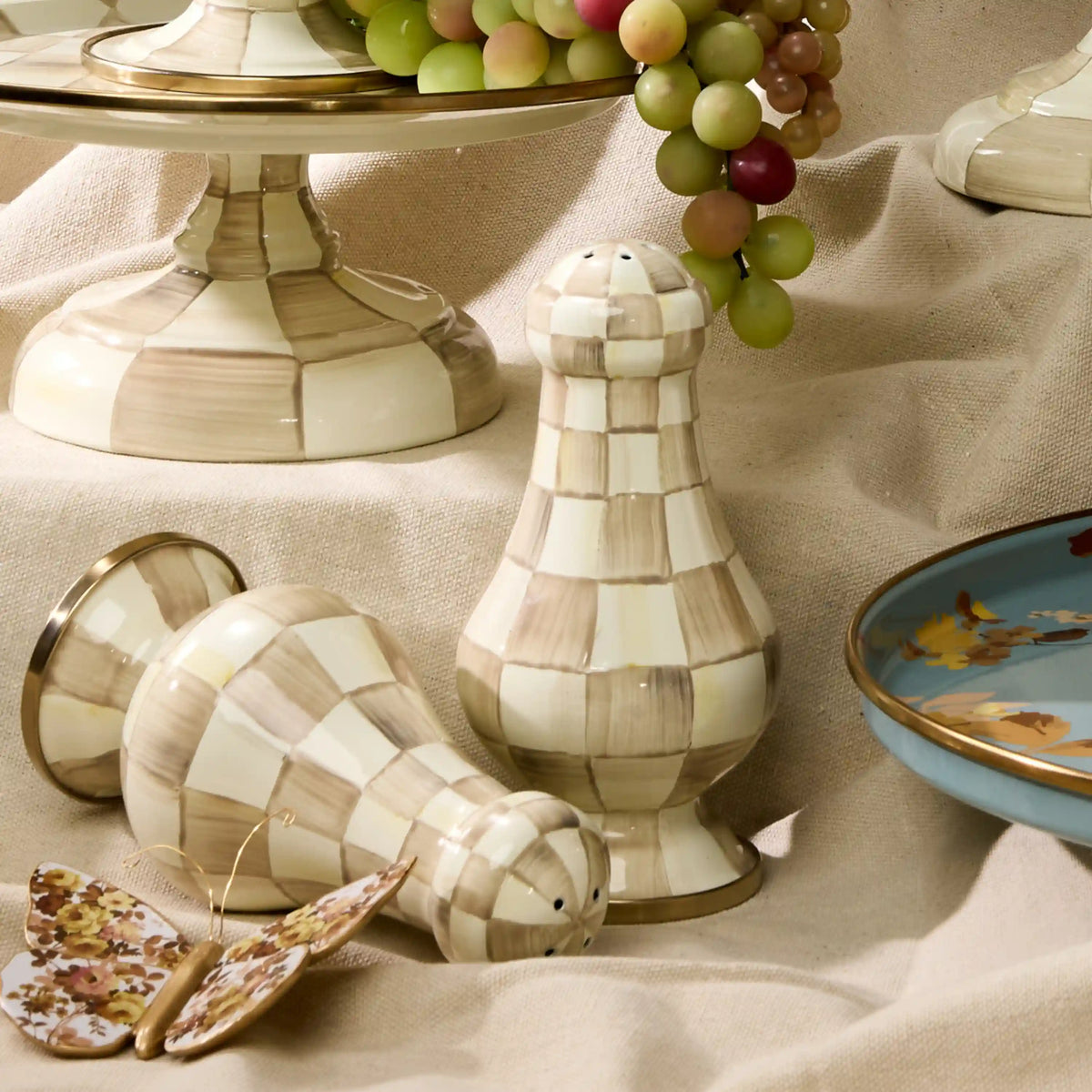 Mocha Check Large Salt & Pepper Shakers