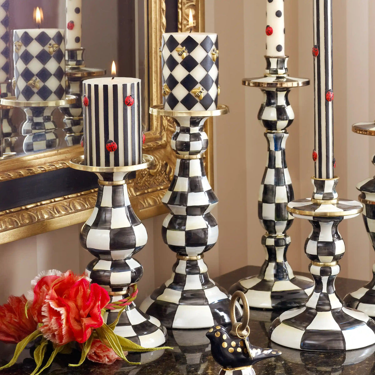 Violet Check Large Pillar Candlestick