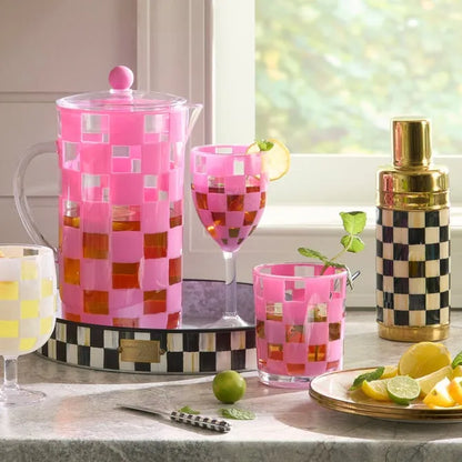 Pink Check Acrylic Wine Goblets, Set of 4