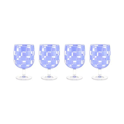Blue Check Acrylic Water Goblets, Set of 4