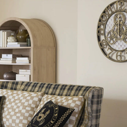 Mocha Check Large Farmhouse Wall Clock