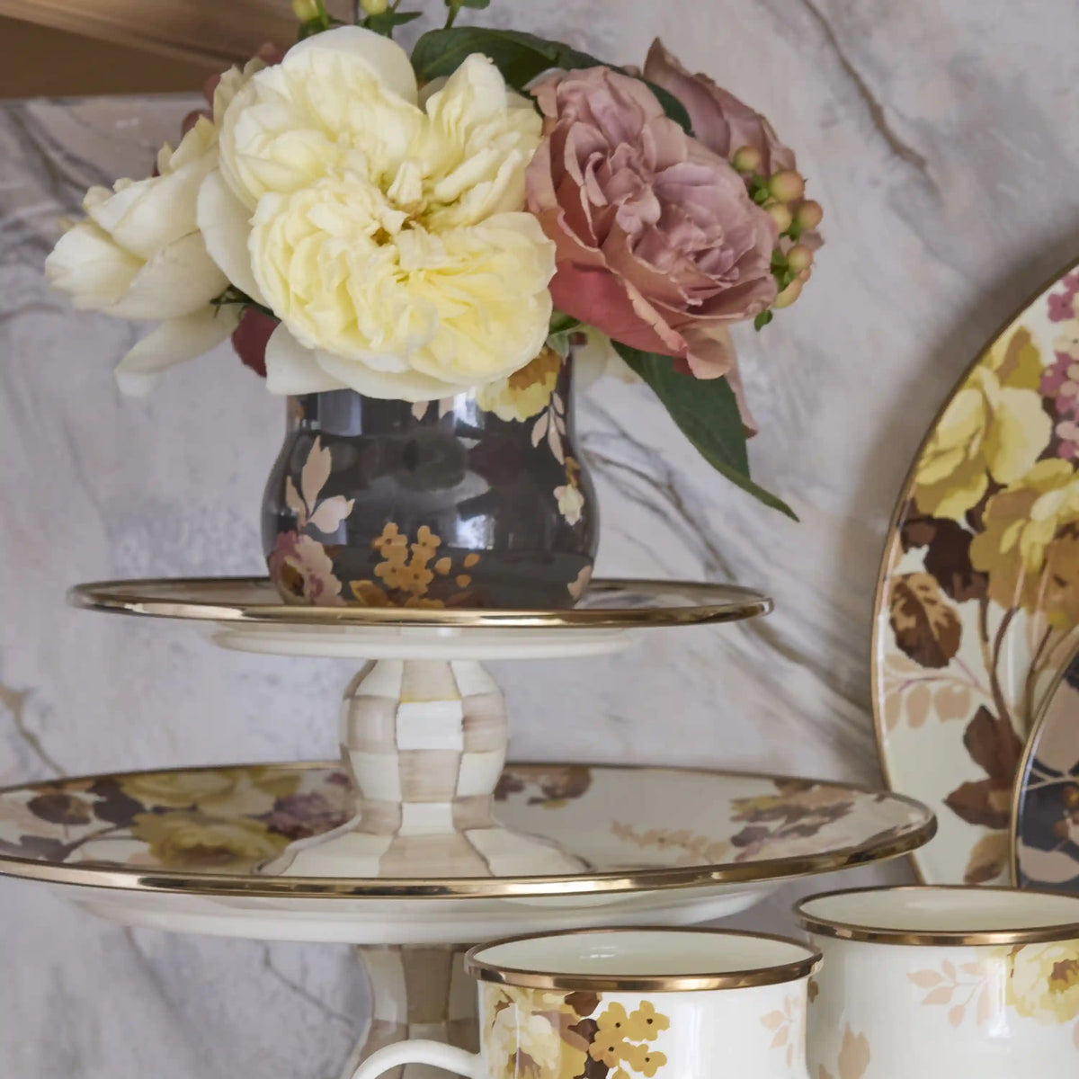 Wild Rose Slate Small Pedestal Platter