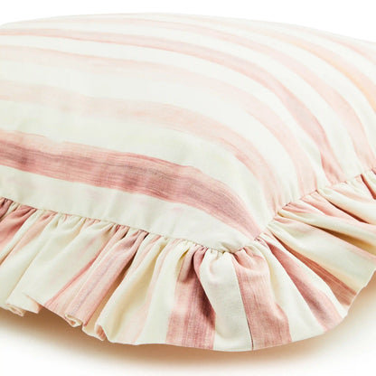 Mocha Stripe Throw Pillow with Ruffle