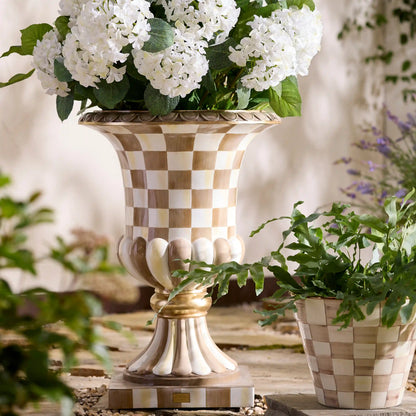 Mocha Check Pedestal Urn